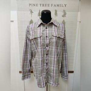 ​Wrangler Men’s Plaid Long Sleeve Button Down Shirt - Beige/Red - Large